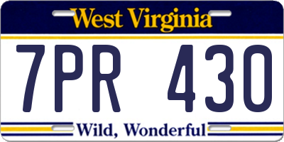 WV license plate 7PR430