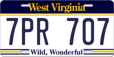 WV license plate 7PR707