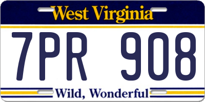 WV license plate 7PR908