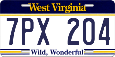 WV license plate 7PX204