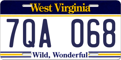 WV license plate 7QA068