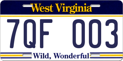 WV license plate 7QF003