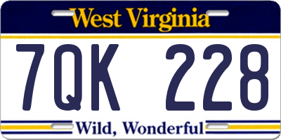 WV license plate 7QK228
