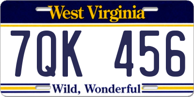 WV license plate 7QK456