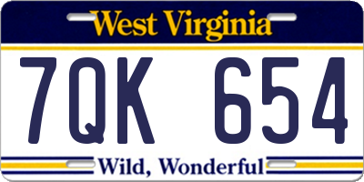 WV license plate 7QK654