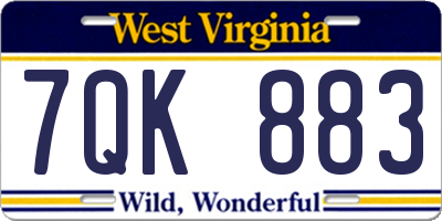 WV license plate 7QK883