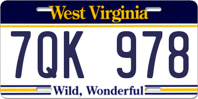 WV license plate 7QK978