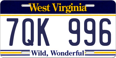 WV license plate 7QK996