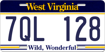WV license plate 7QL128