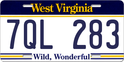 WV license plate 7QL283