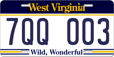 WV license plate 7QQ003