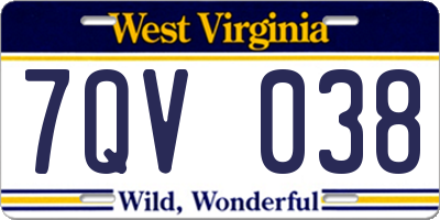 WV license plate 7QV038