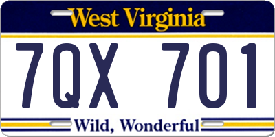 WV license plate 7QX701