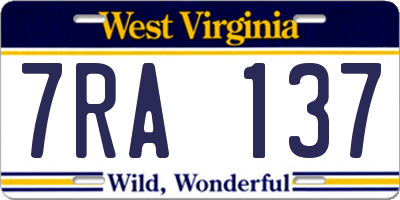 WV license plate 7RA137