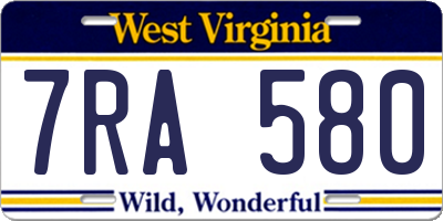 WV license plate 7RA580