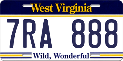WV license plate 7RA888