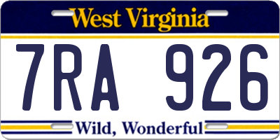 WV license plate 7RA926