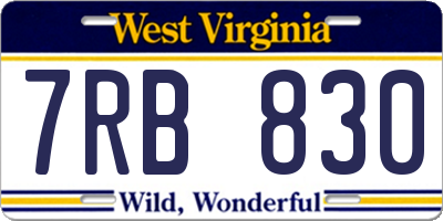 WV license plate 7RB830