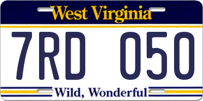 WV license plate 7RD050