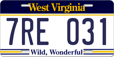 WV license plate 7RE031