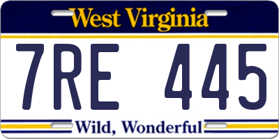 WV license plate 7RE445