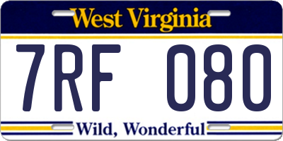 WV license plate 7RF080