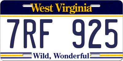 WV license plate 7RF925
