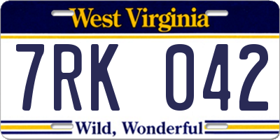 WV license plate 7RK042