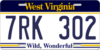 WV license plate 7RK302