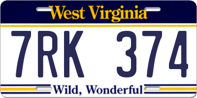 WV license plate 7RK374