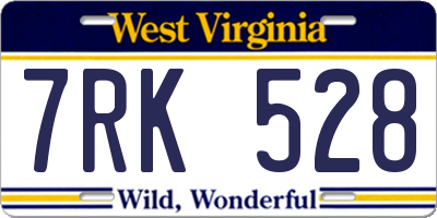 WV license plate 7RK528