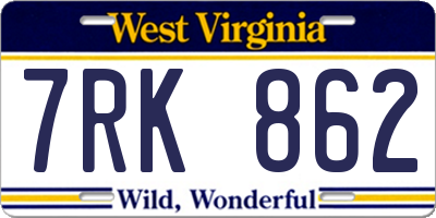 WV license plate 7RK862