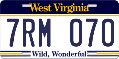 WV license plate 7RM070