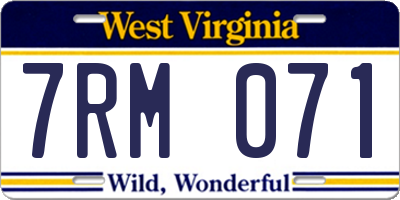 WV license plate 7RM071