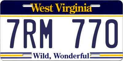 WV license plate 7RM770