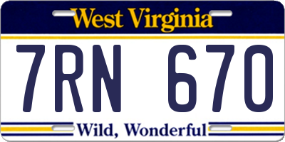 WV license plate 7RN670