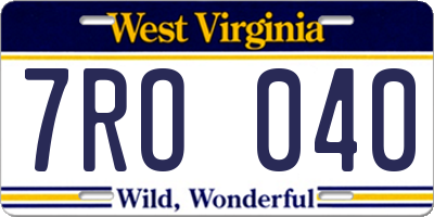 WV license plate 7RO040