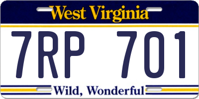 WV license plate 7RP701