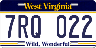 WV license plate 7RQ022