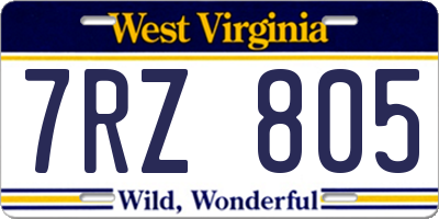 WV license plate 7RZ805
