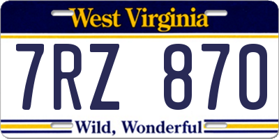 WV license plate 7RZ870
