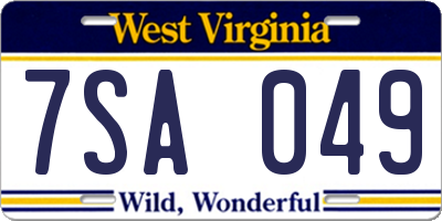 WV license plate 7SA049