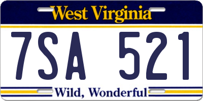 WV license plate 7SA521