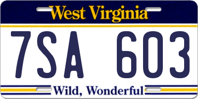 WV license plate 7SA603