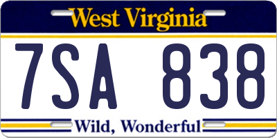WV license plate 7SA838