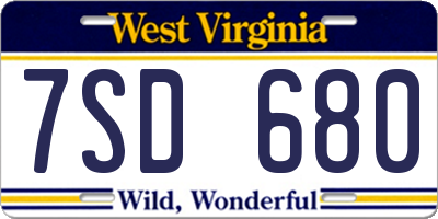 WV license plate 7SD680