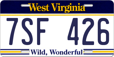 WV license plate 7SF426