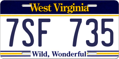 WV license plate 7SF735