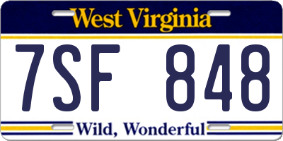 WV license plate 7SF848