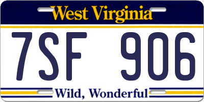 WV license plate 7SF906
